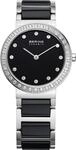 BERING Damen Quarz Uhr | Armbanduhr 29 mm silbernes Edelstahlgeh&auml;use und schwarzes
