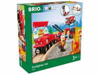 BRIO World 33815 Feuerwehr-Set - Holzeisenbahn-Set inklusive Feuerwehr-Auto mit Licht