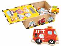 small foot 2019626 1591 Puzzle Box „Fahrzeuge aus Holz, schult die Feinmotorik
