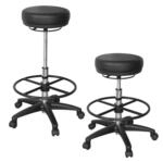 AMSTYLE Arbeitshocker Roland Kunstleder Schwarz Rund, bis 120 kg | Rollhocker...