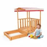 Mucola Sandkasten rollbar Sandbox mit Abdeckung und Sonnenschutz aus Holz f&uuml;r
