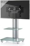 VCM TV-Standfu&szlig; LED St&auml;nder Fernseh Standfuss Alu Glas Universal Silber VESA...