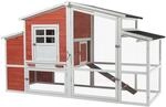 Wiltec XXL H&uuml;hnerstall 2010 x 813 x 1165 mm rot-wei&szlig; mit Freilauf und...