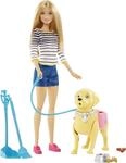 Barbie Walk and Potty Pup, Puppe mit blonden Haaren und laufendem Hund,...