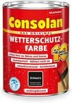 Consolan Wetterschutzfarbe, Deckender Holzschutz f&uuml;r Au&szlig;en, Schwarz, 750ml