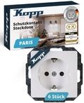 Kopp PARIS Schutzkontaktsteckdosen in Arktis-Wei&szlig; - 6 St&uuml;ck - 1-fach