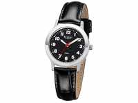 Regent Damen Herren-Armbanduhr Elegant Analog Leder-Armband schwarz Quarz-Uhr