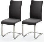 Robas Lund Esszimmerstuhl Leder Schwarz 2er Set, belastbar bis 130 kg, Schwingstuhl