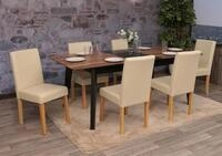 Mendler 6er-Set Stuhl Littau - Kunstleder, Creme, helle Beine | Esszimmerstuhl,