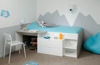 MILKY Jugendbett Kinderbett 120 x 60 cm mit 2 Schubladen und Schreibtisch,