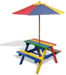 vidaXL Kinder Picknicktisch Sonnenschirm Picknick Set Gartenm&ouml;bel Bank Tisch