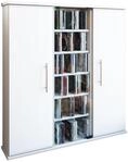 VCM Holz CD DVD Stand Regal Schrank Aufbewahrung Standregal Santo Glast&uuml;r Wei&szlig;