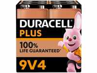 Duracell Plus 9V Blockbatterie, 4 Stück, 9 Volt Batterie ideal für Rauchmelder,