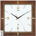AMS 5834 Wanduhr Eckig Nussbaum Lackiert mit Funkwerk Wei&szlig;es Zifferblatt...
