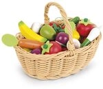 Janod - 24-teiliges Obst- und Gem&uuml;se Sortiment im Korb - Einkaufskorb f&uuml;r Kinder -