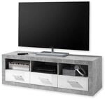 STONE Kommode mit Schubladen in Beton Optik, Wei&szlig; Hochglanz - Moderne Kommode mit