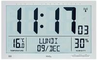 AMS 5888 Wanduhr Eckig Digital Silberfarben mit Funkwerk, Temperatur und...