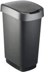 Rotho Twist M&uuml;lleimer K&uuml;che 50 L schmaler M&uuml;lleimer mit Deckel PP Silber