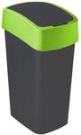 Curver Abfalleimer Flip Bin, 50 L, Plastik, Schwarz/Gr&uuml;n, 35 x 25 x 10 cm