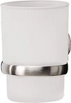 Fackelmann Glas mit Halter FUSION, Glas-Zahnputzbecher mit vernickeltem Halter
