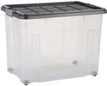 axentia Aufbewahrungsbox mit Rollen & Deckel, Stapelbox aus Kunststoff 80 Liter,
