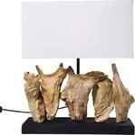 Kare Design Tischlampe Nature, Braun/Wei&szlig;, Tischleuchte, Massivholz, Baumwoll