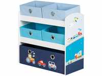 roba Spielzeugregal Rennfahrer - Spielregal für Kinderzimmer mit 5 Boxen aus Stoff -