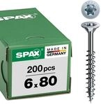 SPAX Universalschraube, 6 x 80 mm, 200 St&uuml;ck, Teilgewinde, Senkkopf, T-STAR plus