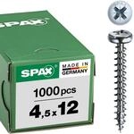 SPAX Universalschraube, 4,5 x 12 mm, 1000 St&uuml;ck, Kreuzschlitz Z2, Halbrundkopf,