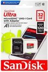 SanDisk Ultra 32 GB microSDHC Memory Card + SD Adapter with A1 App Performance Up to
