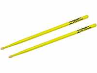 Zildjian 5A Hickory Drumsticks - Wood Acorn Tip - Neon Yellow
