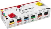 KREUL 79600 - Acryl Glanzfarben im Set, 6 x 20 ml Farbe und ein Pinsel,