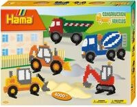 Hama Perlen 3143 Geschenk-Set Baufahrzeuge mit ca. 4.000 bunten Midi B&uuml;gelperlen mit