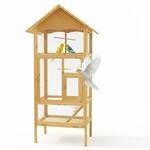 Mucola Vogelvoliere Vogelk&auml;fig Holz mit Kotschublade 74x74x194 cm Braun