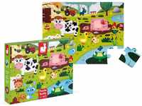 Janod Tast-Puzzle für Kinder, Die Bauernhoftiere, 20 Teile, davon 7 mit Textur,