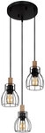 GLOBO Retrofit Pendelleuchte MINA II 3-flg schwarz /Holz naturfarbig