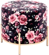 Hocker rund 48 cm Goldfarbig/ Blau Blumenmuster