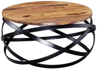 Couchtisch rund 60 cm Sheeshamholz massiv / Metall schwarz
