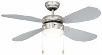 Deckenventilator mit Beleuchtung Classic, Geh&auml;use Nickel, Fl&uuml;gelfarbe Silber, 105