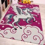 Paco Home Kinderzimmer Teppich f&uuml;r Kinder Das Kleine Einhorn Pink Creme T&uuml;rkis,