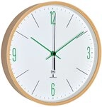 TFA Dostmann Analoge Design Funk-Wanduhr mit Ahorn-Rahmen, wei&szlig;/gr&uuml;n, 25.5 x 4.5 x