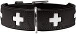 HUNTER Hundehalsband SWISS, hochwertiges Rindsleder, handgen&auml;ht, schweizer Kreuz,
