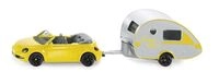 Siku 1629, VW Beetle mit Anh&auml;nger, Metall/Kunststoff, Gelb/Silber, Abkuppelbarer