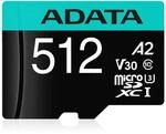 ADATA Premier Pro 512GB microSDXC/SDHC UHS-I U3 Class 10(V30S) Speicherkarte, schwarz