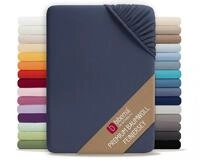 biberna Premium Feinjersey Spannbettlaken 180x200-200x200 cm blau | 100% Baumwolle