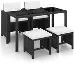 vidaXL 5-TLG. Garten-Essgruppe mit Auflagen Poly Rattan Schwarz