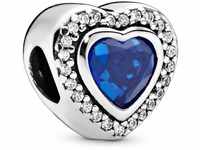 Pandora Funkelndes Blaues Herz -Charm Sterling-Silber 9,2 x 11 x 11,4 mm (T/H/B)