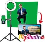 MyStudio Green Screen Studio Kit, Stativ, 2x3 m Greenscreen, Videoleuchte, Mikrofon