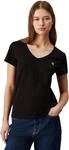 Calvin Klein Damen T-Shirt Kurzarm Ck Embroidery V-Ausschnitt, Schwarz (Ck...