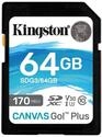 Kingston SDG3/64GB SD Speicherkarte ( 64GB SDXC Canvas Go Plus 170R C10 UHS-I U3 V30